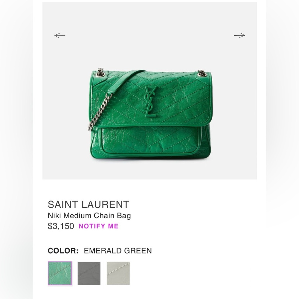 Brand New WOT, never worn YSL Nikki Medium Green Bag